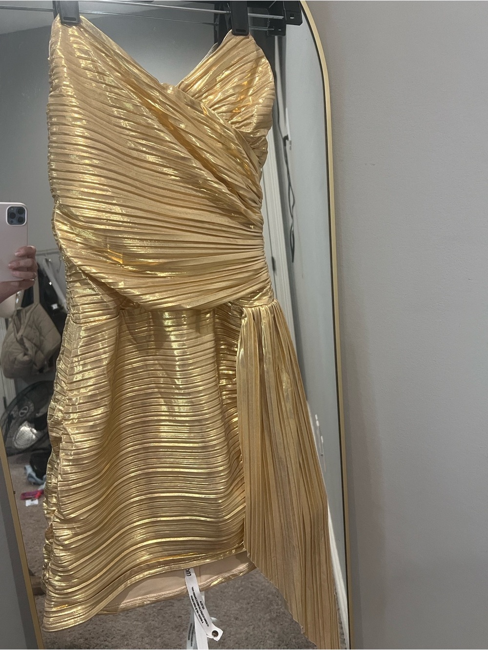 Lucy in the Sky Metallic Gold One-Shoulder Pleated Cocktail Dress